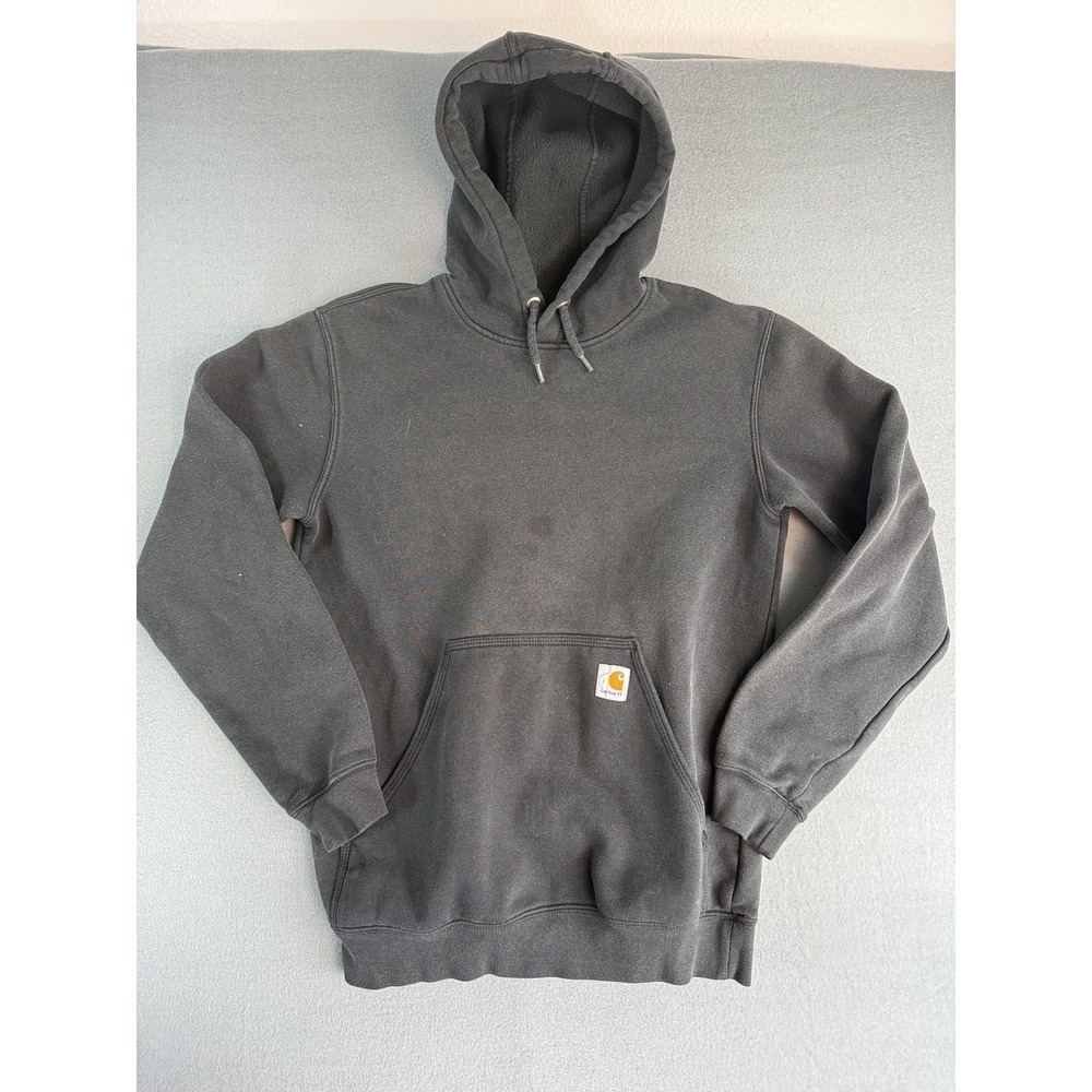 Carhartt Hoodie Mens Small Black Loose Fit Workwear Fleece Pullover Logo Casual